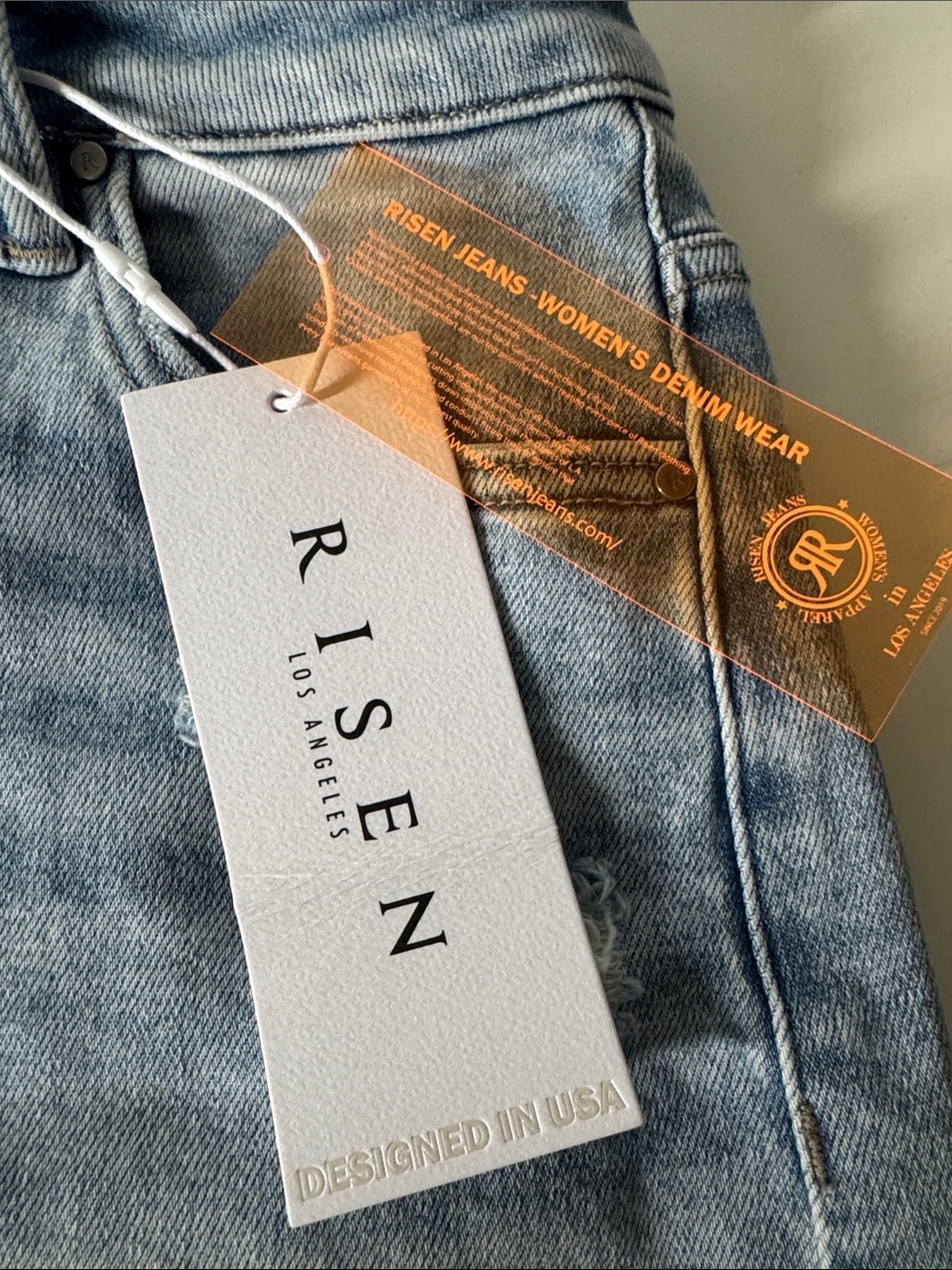 Risen Light Blue Distressed Boyfriend Denim Shorts - Picture 4 of 4